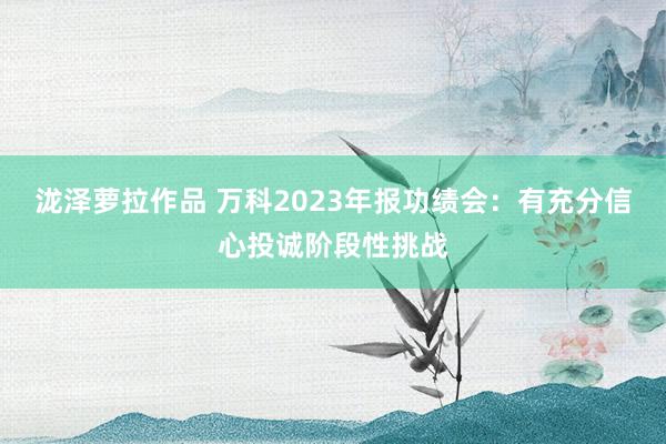 泷泽萝拉作品 万科2023年报功绩会：有充分信心投诚阶段性挑战