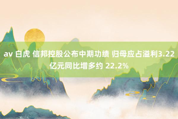 av 白虎 信邦控股公布中期功绩 归母应占溢利3.22亿元同比增多约 22.2%